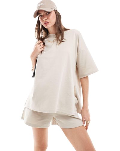 Jdy T-shirt oversize co spacco laterale color pietra - Bianco