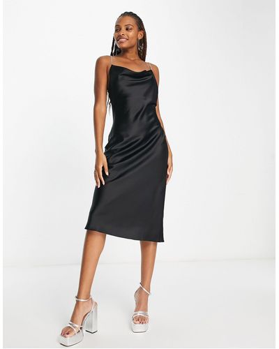 New Look Satin Midi Dress With Diamante Straps - Black