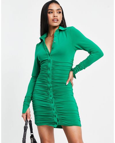 AX Paris Vestido midi verde esmeralda con diseño fruncido y detalle