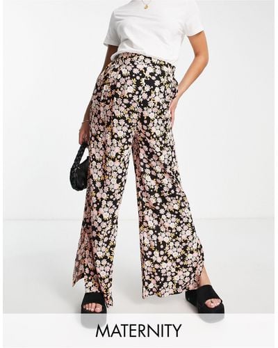 New Look Floral Plisse Crop Pants in Black  Lyst UK