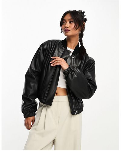 Abercrombie & Fitch Faux Leather Bomber Jacket - Black