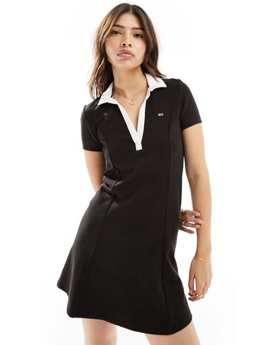 Tommy Hilfiger Contrast Polo Fit & Flare Mini Dress - Black