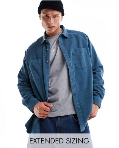 ASOS 90s Oversized Raglan Sleeve Cord Shirt - Blue
