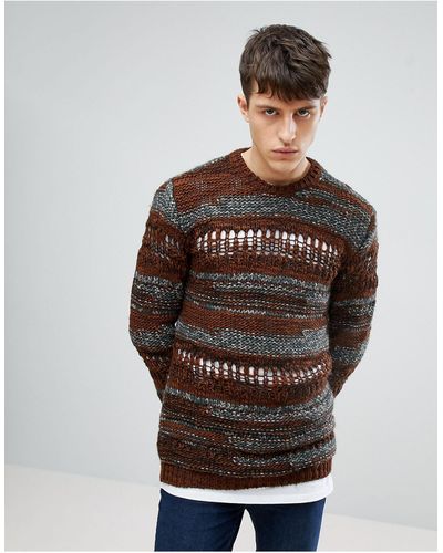 ASOS Asos Textured Sweater With Stripe Detail In Brown