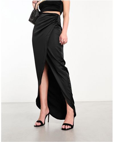 Flounce London Maxi Skirt With Side Split - Black