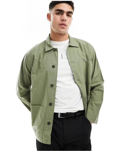 Polo Ralph Lauren Icon Logo Patch Pocket Garment Dyed Oxford Overshirt Classic Oversized Fit - Green