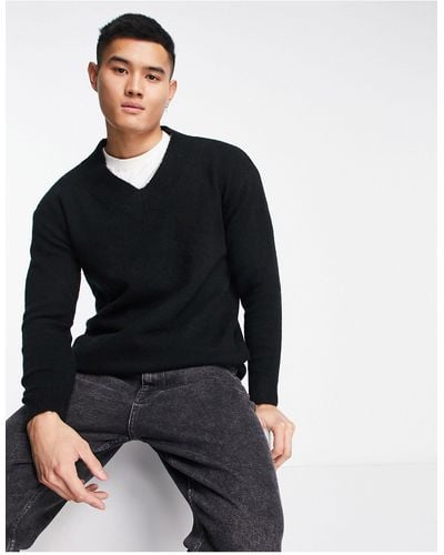 SELECTED Oversized V Neck Wool Mix Sweater - Black
