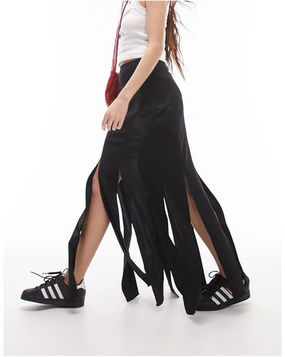 TOPSHOP Satin And Crepe Splice Midi Skirt - Black