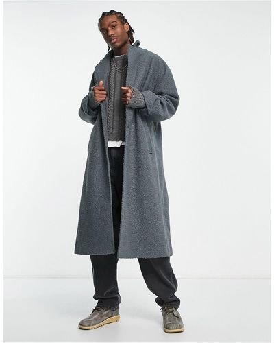 Collusion Longline Textured Overcoat - Blue