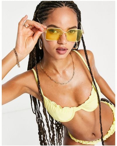 Missguided – geripptes bikinioberteil mit kräuselsaum - Gelb