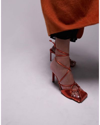 TOPSHOP – sammi – riemchen-sandaletten aus hochwertigem leder - Orange