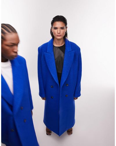 TOPMAN Tstm Unisex Premium Limited Edition Wool Rich Colour Block Overcoat - Blue