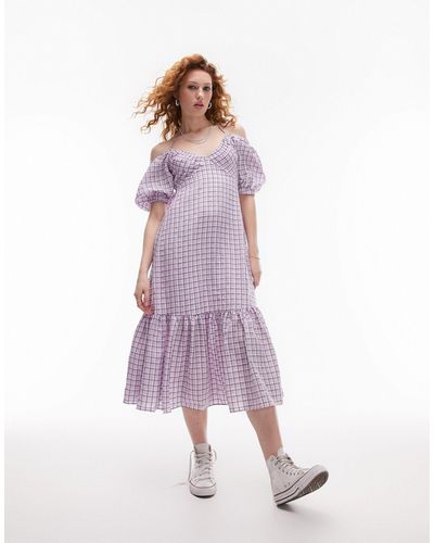 TOPSHOP Textured Check Bust Cup Midi Dress - Purple
