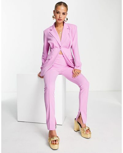 ASOS Jersey Pantalon Met Smalle Pijpen En Split Bij - Roze