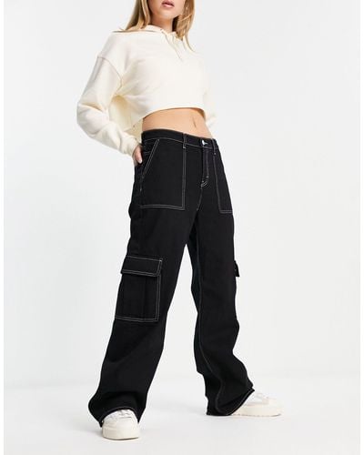 Monki Wide Leg Cargo Jeans - White