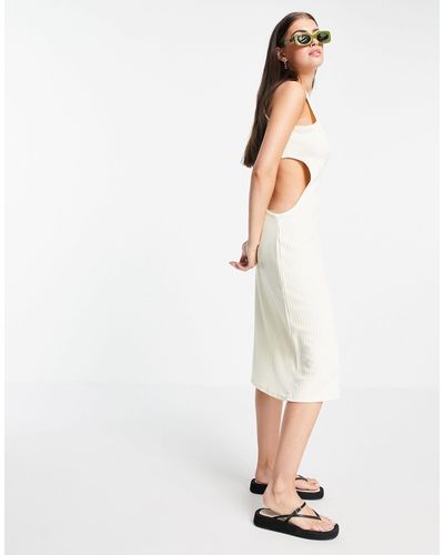 Fashion Union Midi Vest Dress With Hip Cut Out - White