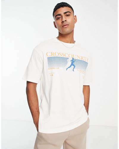 SELECTED T-shirt oversize à imprimé course - beige - Blanc