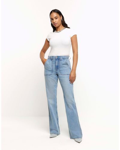 River Island Relaxed Straight Cargo Jeans - Blue