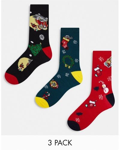 Jack & Jones 3 Pack Christmas Gift Socks - Red