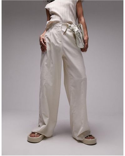 TOPSHOP Cotton & Linen Wide Leg Trousers - Grey