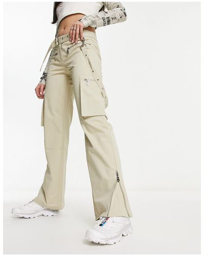 The Ragged Priest Y2k Low Rise Utility Fitted Cargo Pants-neutral - White