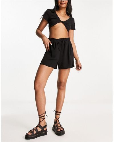 ONLY Ruched Linen-look Shorts - Black
