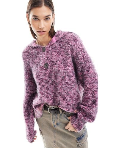 Free People Space Dye Collared Sweater - Purple