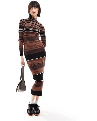 ONLY High Neck Ribbed Maxi Dress - Brown
