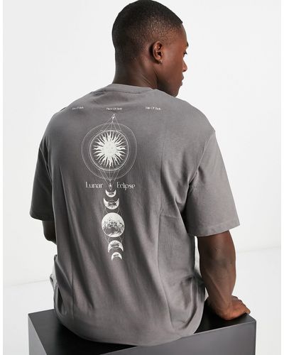 SELECTED Oversized T-shirt With Lunar Back Print - Gray