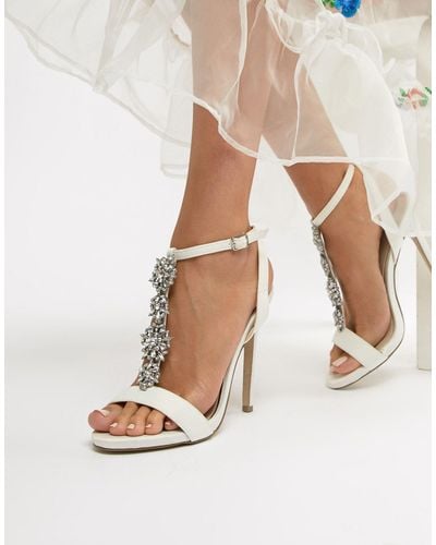 New Look Satin Embellished Heeled Sandal - White