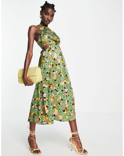 TOPSHOP Vestido estilo pichi con aberturas y estampado floral gráfico - Multicolor