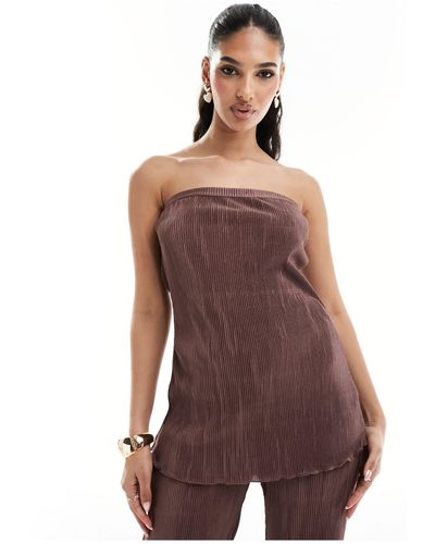 In The Style Bandeau Plisse Longline Top Co-ord - Brown