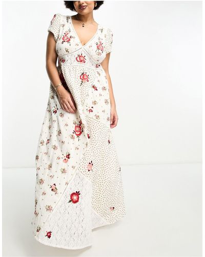 River Island Vestido largo color con estampado floral y diseño - Blanco