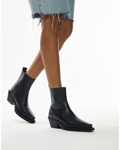 TOPSHOP Lara Leather Western Style Ankle Boot - Black