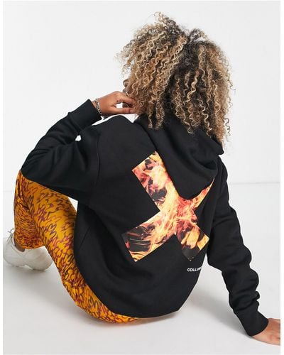 Collusion Unisex Hoodie With Flame Logo Print - Black