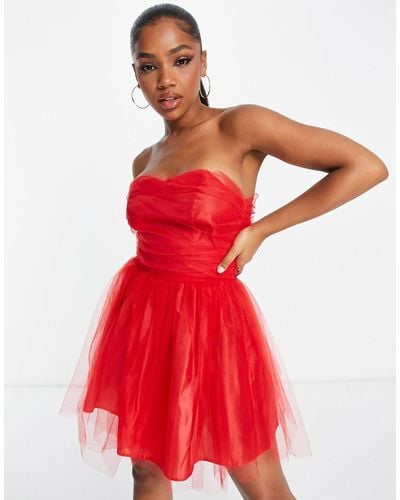 Miss Selfridge Tulle Frill Detail Prom Mini Dress - Red
