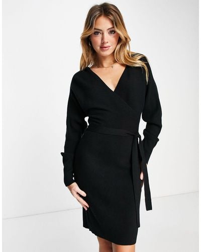 Vero Moda Wrap Front Knitted Mini Dress - Black
