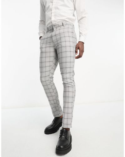 New Look Skinny Check Trousers - Grey