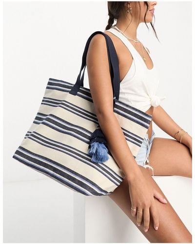 Accessorize Horizontal Stripe Tote Bag With Tassels - Multicolour