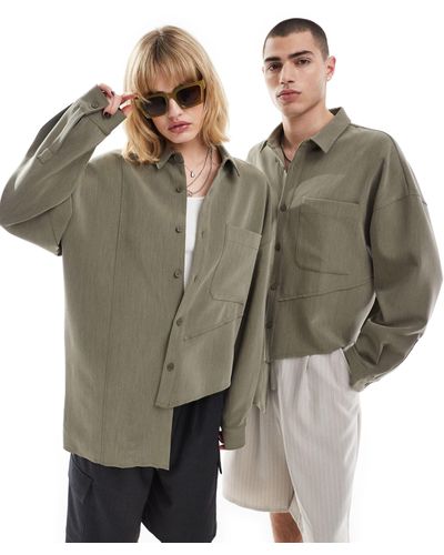 Reclaimed (vintage) Asym Genderless Shirt With Seam Detailing - Green