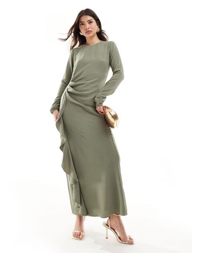 ASOS Ruched Waist Asymmetric Hem Maxi Dress - Green