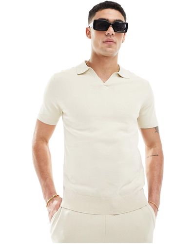SELECTED Co-ord Knitted Revere Polo - White
