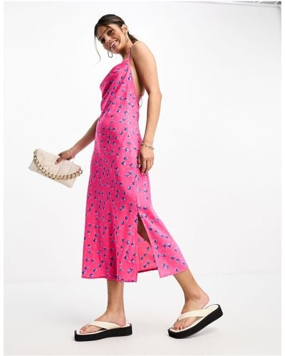 Vila Floral Cami Midi Dress With Back Detail - Pink