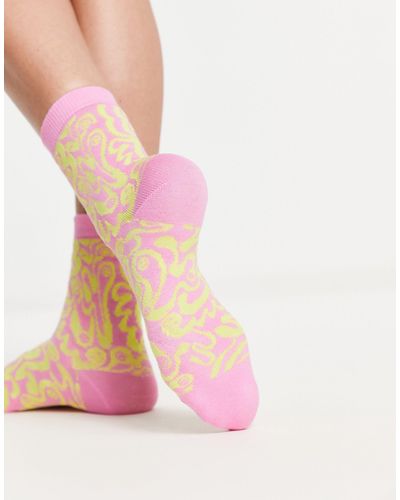 Monki Swirl Print Ankle Sock - Pink