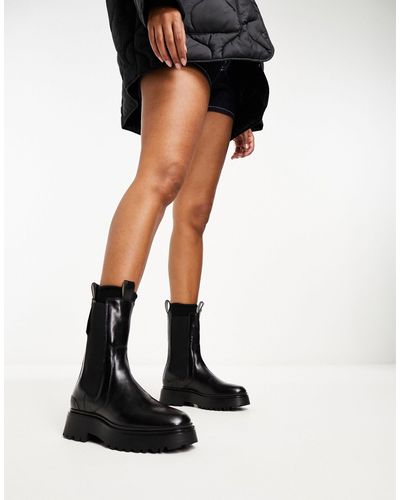 AllSaints Amber Leather Chunky Tall Chelsea Boots - Black