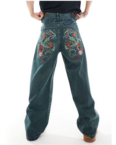 Ed Hardy – locker geschnittene denim-jeans - Blau