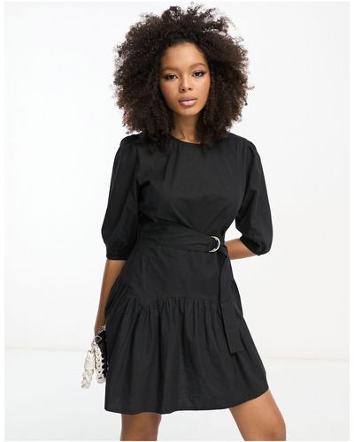 ASOS Katoenen Mini-jurk Met Verlaagde Taille En Ceintuur Met D-ring - Zwart