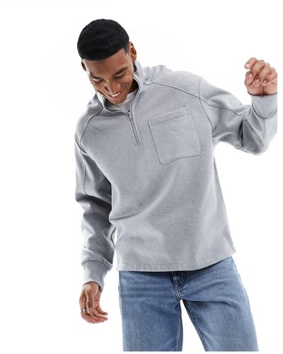 ASOS Heavyweight Oversized Half Zip Sweatshirt - Grey