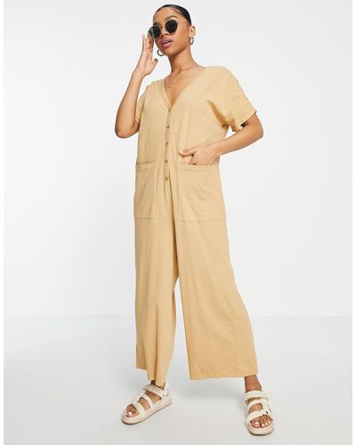 ASOS Washed Button Through Oversized Jumpsuit - Natural