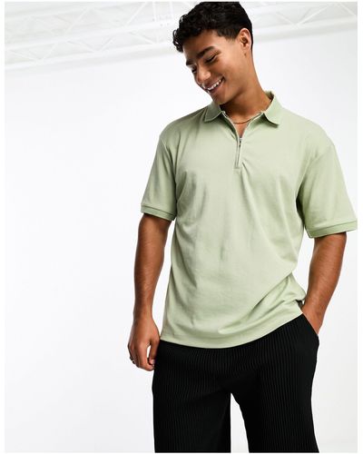 SELECTED Oversize Polo With Zip Neck - Green